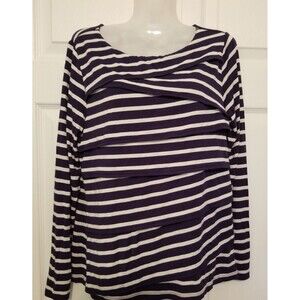 Chico's Women's Top Size Medium Navy White Striped Layered Long Sleeve